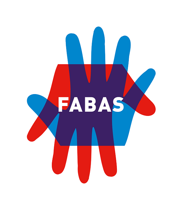 Logo FABAS (deux mains se croisent en transparence rouge et bleu)